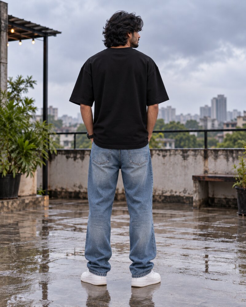 Mansoon Mode Black Oversized T-Shirt - Haubett India product image