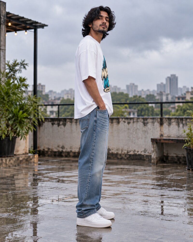 Mansoon Mode White Oversized T-Shirt - Haubett India product image