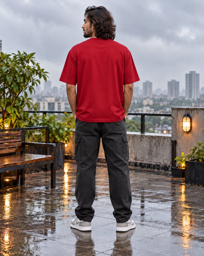 Mansoon Mode Red Oversized T-Shirt - Haubett India product image