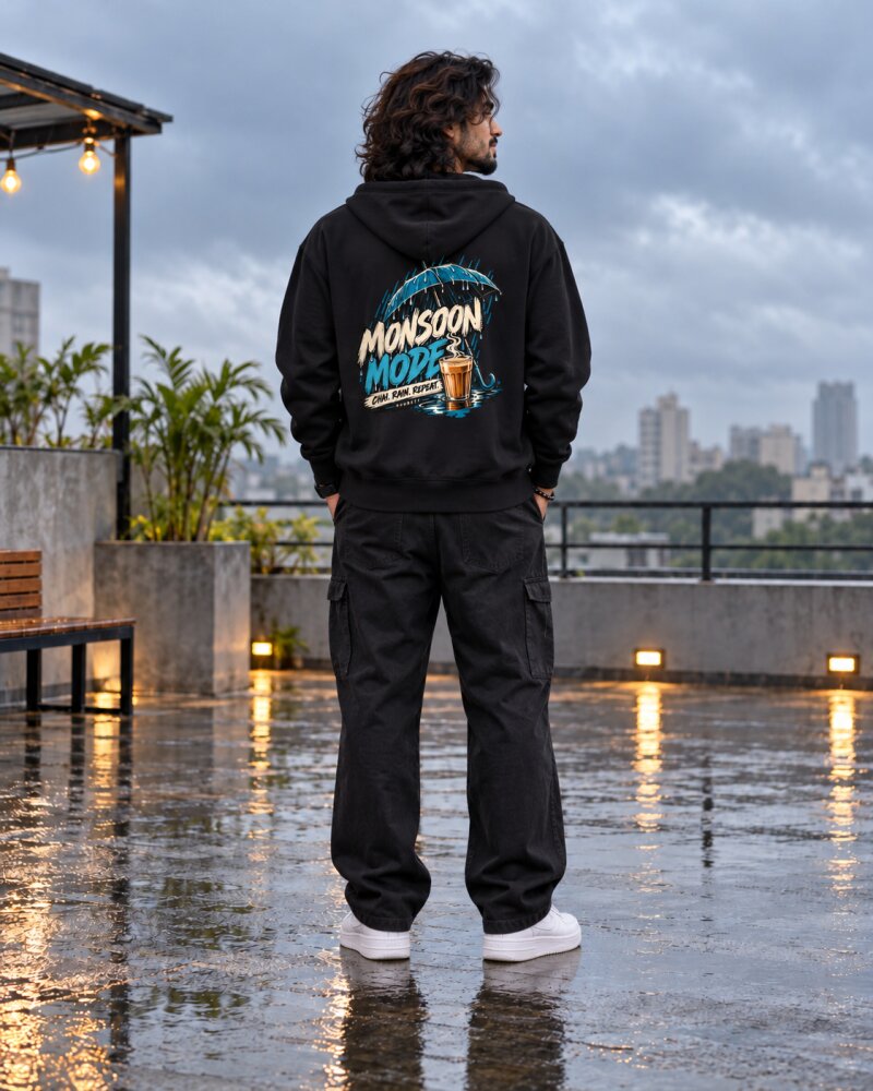 Mansoon Mode Black Zipper Hoodie - Haubett India product image
