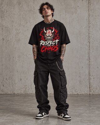 Respect The Chaos Black Oversized T-Shirt - Haubett India product image