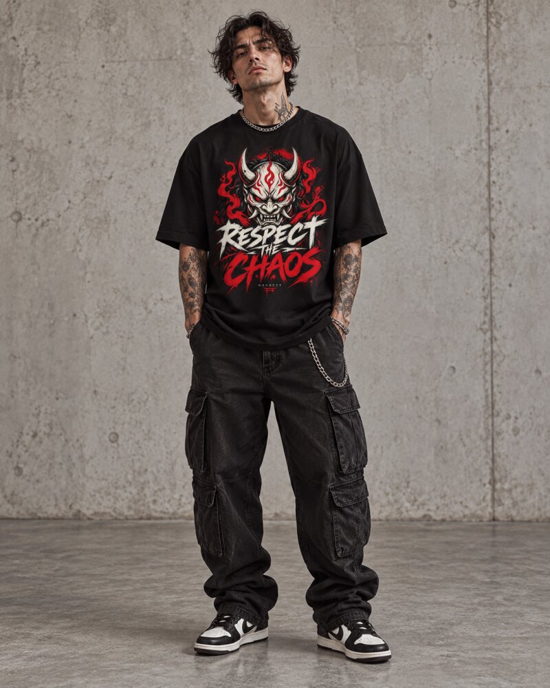 Respect The Chaos Black Oversized T-Shirt - Haubett India product image