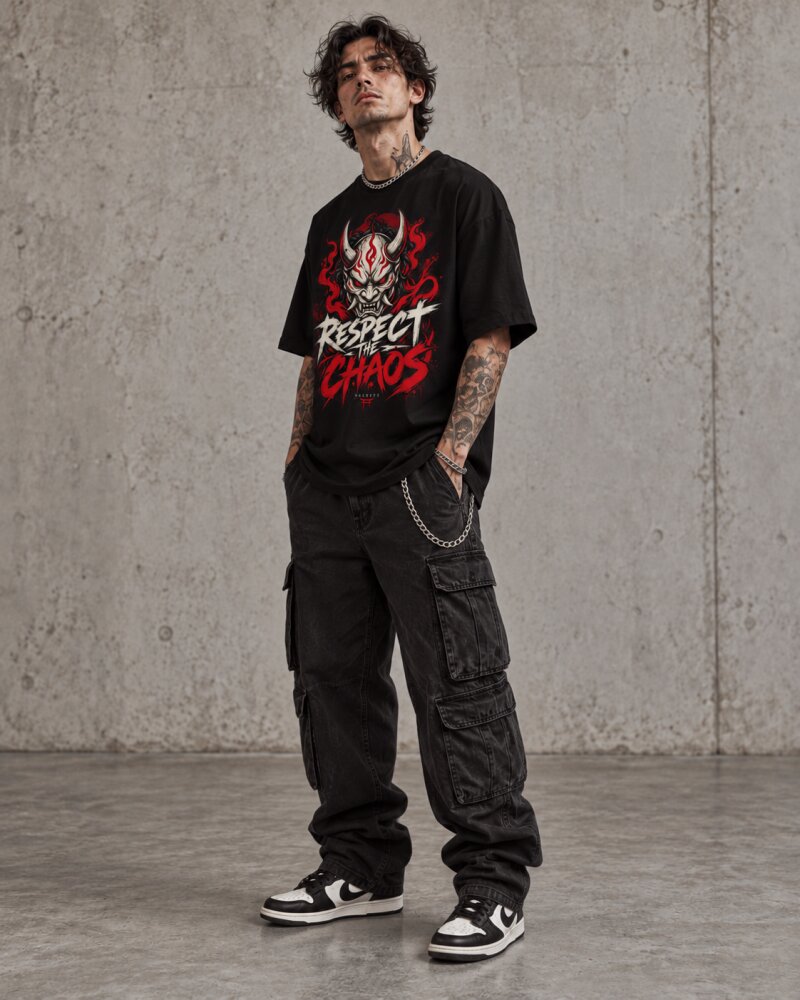 Respect The Chaos Black Oversized T-Shirt - Haubett India product image