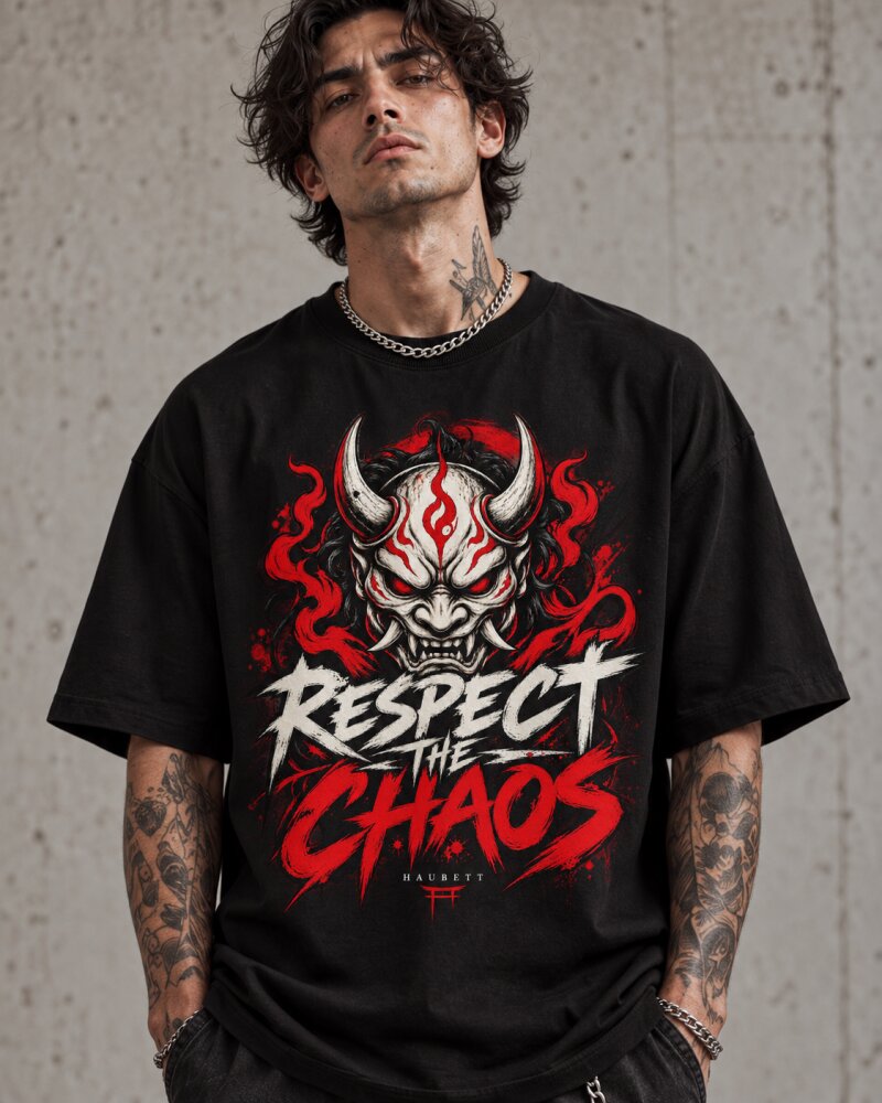 Respect The Chaos Black Oversized T-Shirt - Haubett India product image
