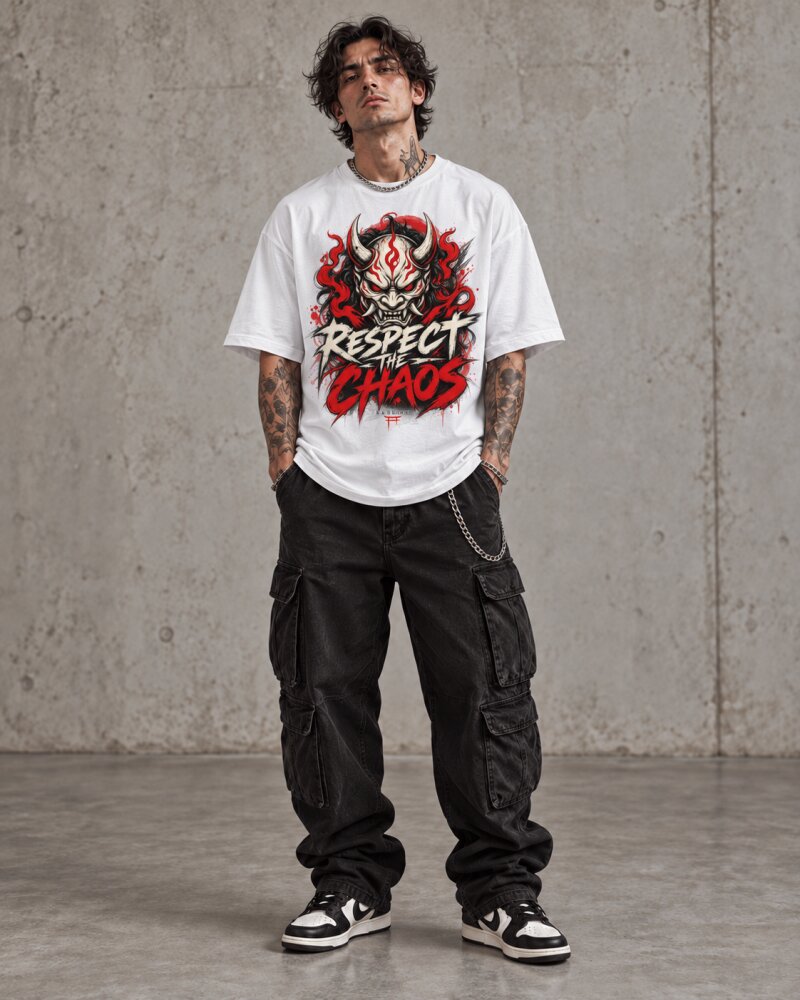 Respect The Chaos White Oversized T-Shirt - Haubett India product image