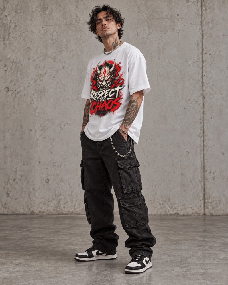 Respect The Chaos White Oversized T-Shirt - Haubett India product image