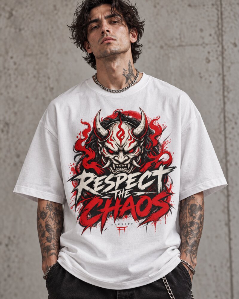 Respect The Chaos White Oversized T-Shirt - Haubett India product image