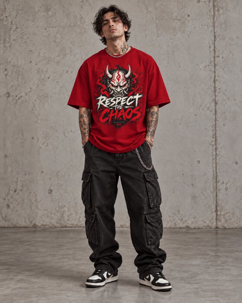 Respect The Chaos Red Oversized T-Shirt - Haubett India product image
