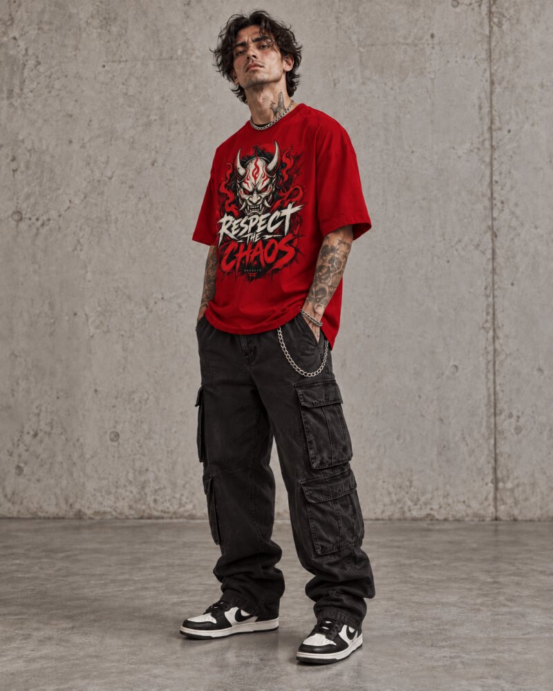 Respect The Chaos Red Oversized T-Shirt - Haubett India product image