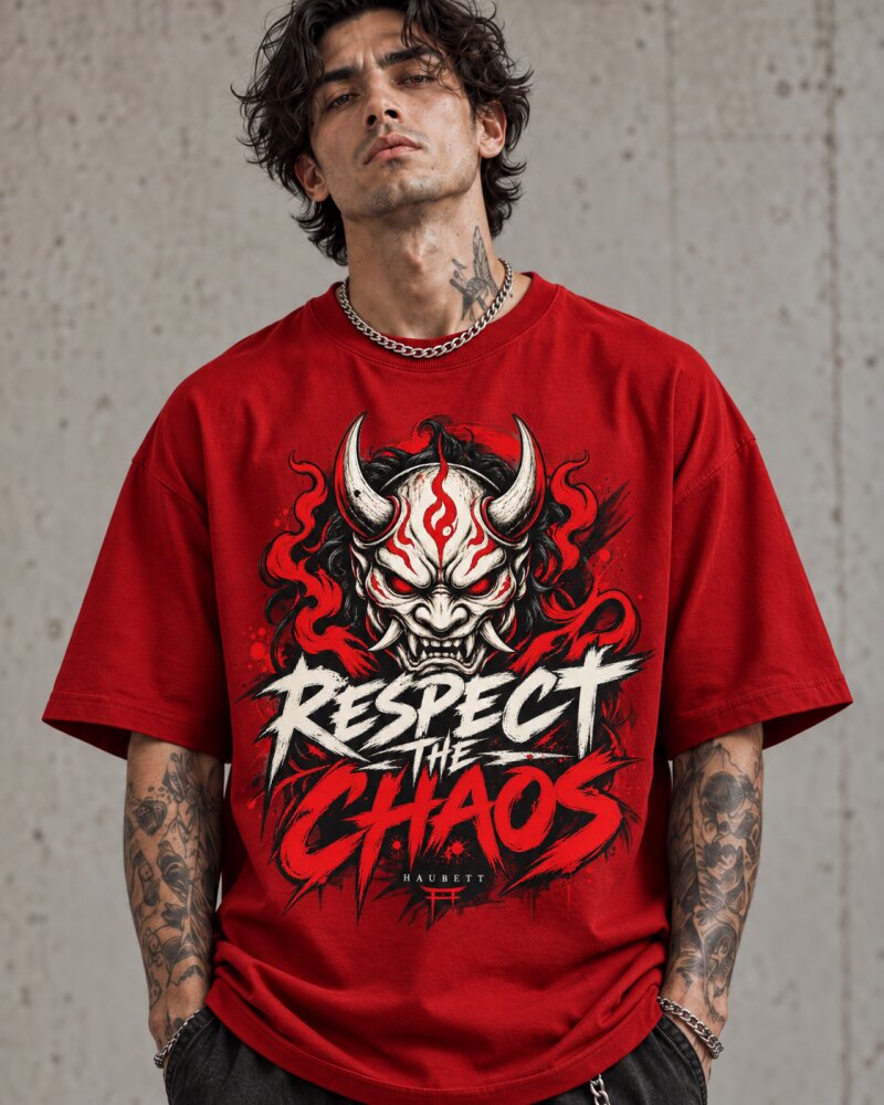 Respect The Chaos Red Oversized T-Shirt - Haubett India product image