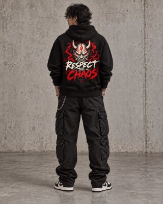 Respect The Chaos Black Zipper Hoodie - Haubett India product image