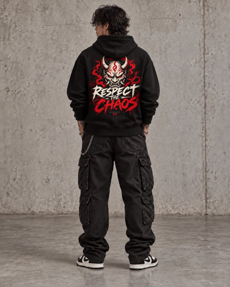 Respect The Chaos Black Zipper Hoodie - Haubett India product image