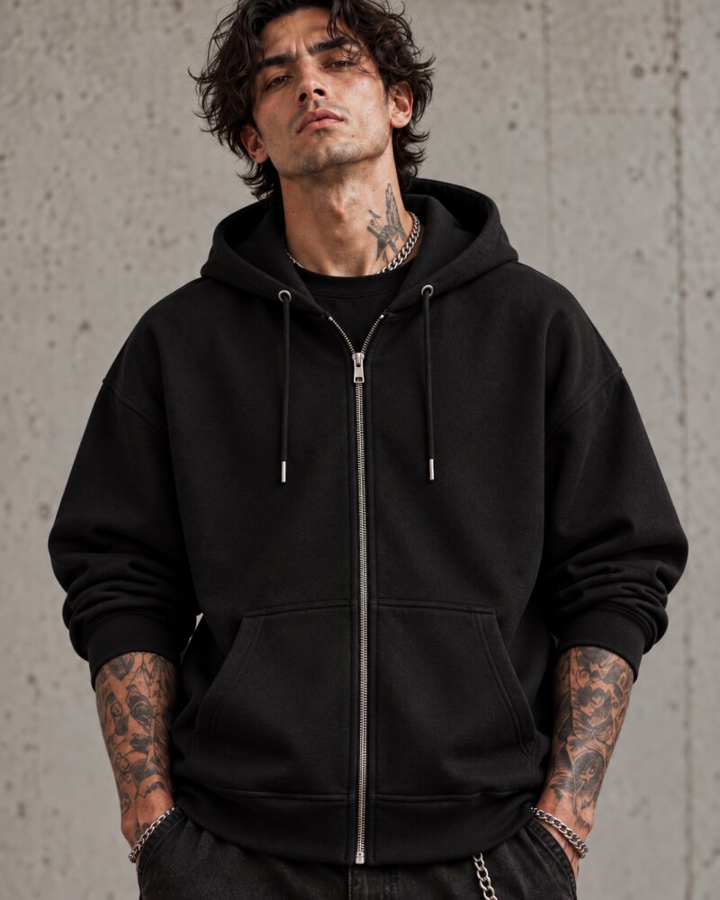 Respect The Chaos Black Zipper Hoodie - Haubett India product image