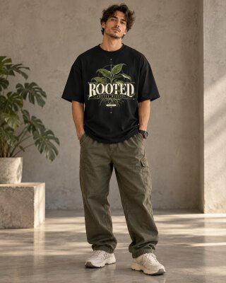 Rooted Black Oversized T-Shirt - Haubett India product image