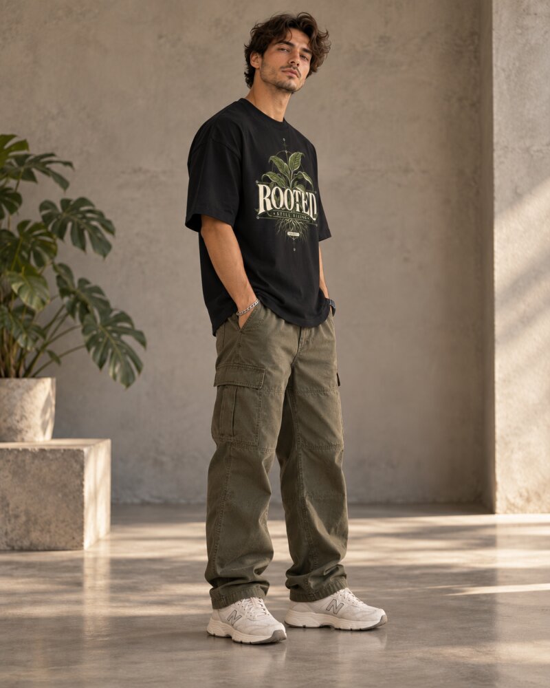 Rooted Black Oversized T-Shirt - Haubett India product image