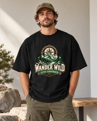 Mountain Compass Black Oversized T-Shirt - Haubett India product image