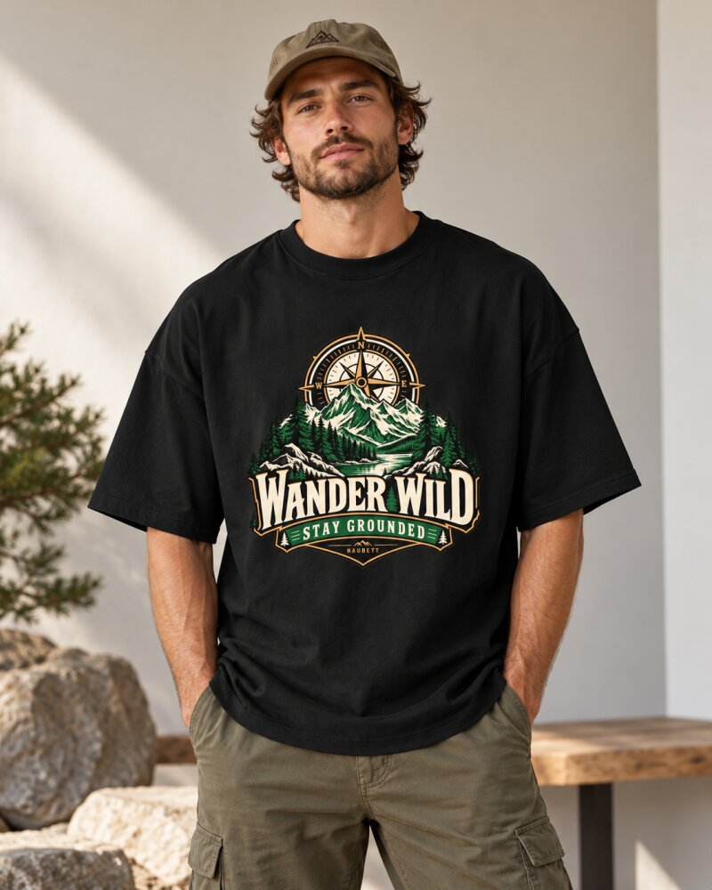 Mountain Compass Black Oversized T-Shirt - Haubett India product image