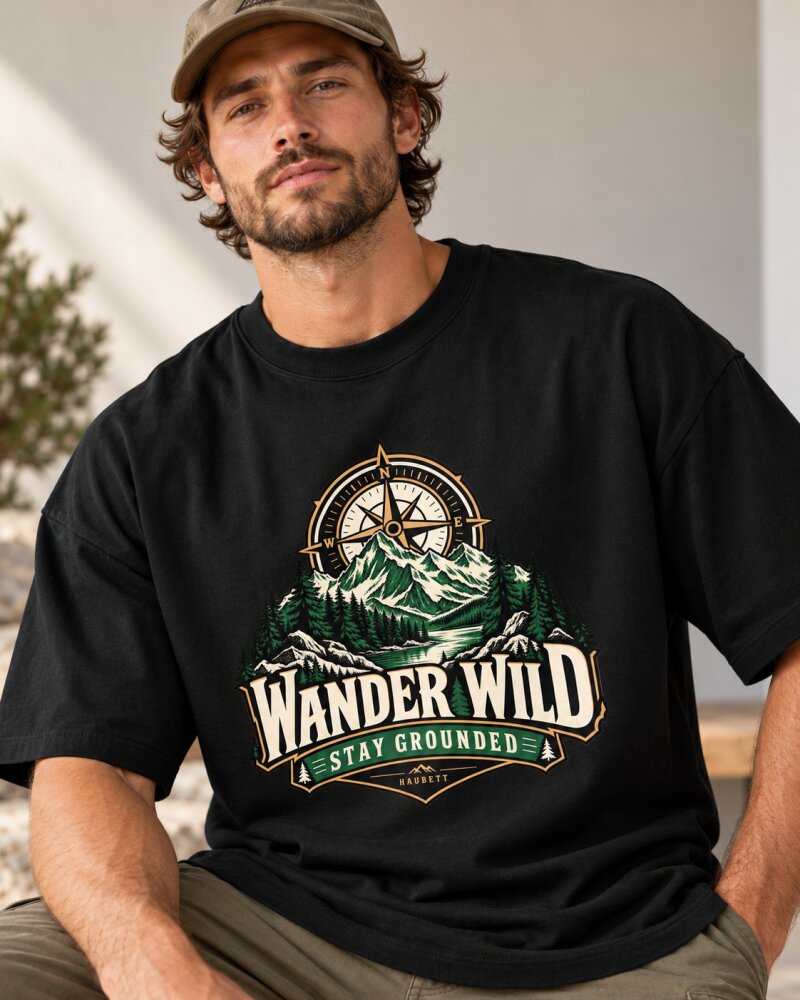 Mountain Compass Black Oversized T-Shirt - Haubett India product image