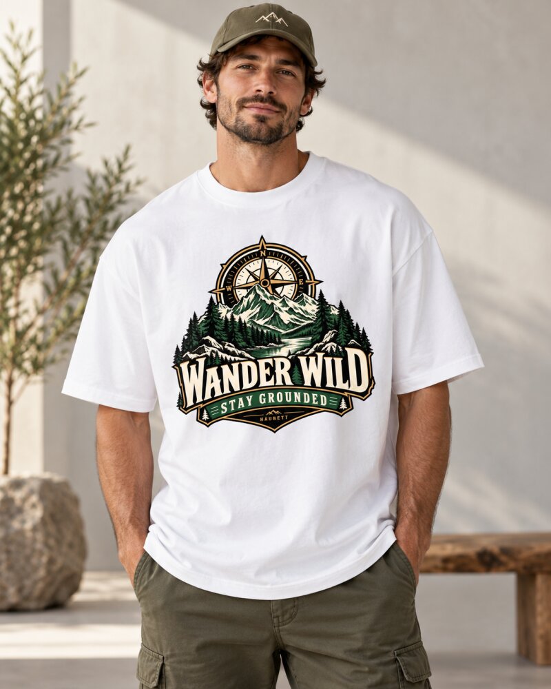 Mountain Compass White Oversized T-Shirt - Haubett India product image