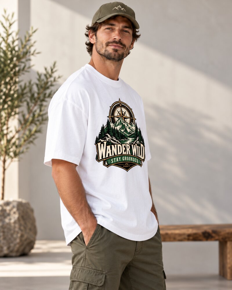 Mountain Compass White Oversized T-Shirt - Haubett India product image