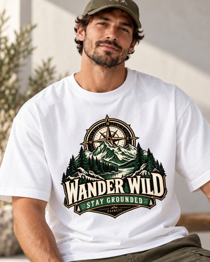 Mountain Compass White Oversized T-Shirt - Haubett India product image
