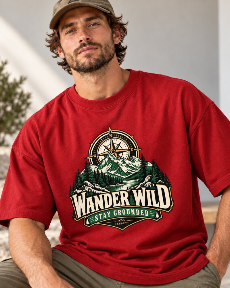 Mountain Compass Red Oversized T-Shirt - Haubett India product image