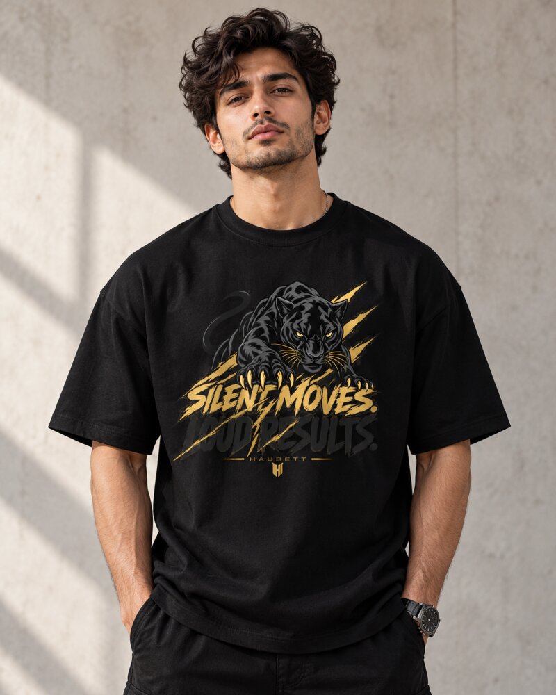 Silent Move Black Oversized T-Shirt - Haubett India product image