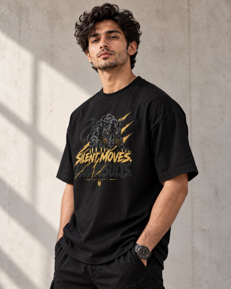 Silent Move Black Oversized T-Shirt - Haubett India product image