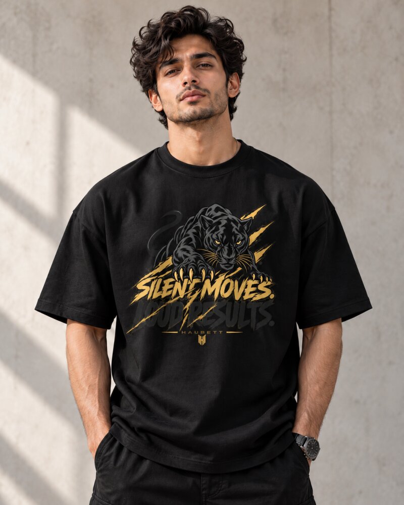 Silent Move Black Oversized T-Shirt - Haubett India product image