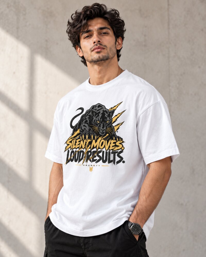 Silent Move White Oversized T-Shirt - Haubett India product image