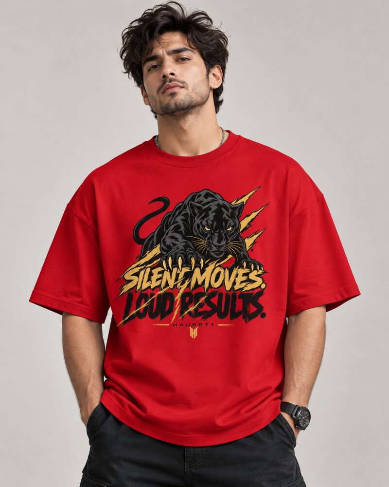 Silent Move Red Oversized T-Shirt - Haubett India product image