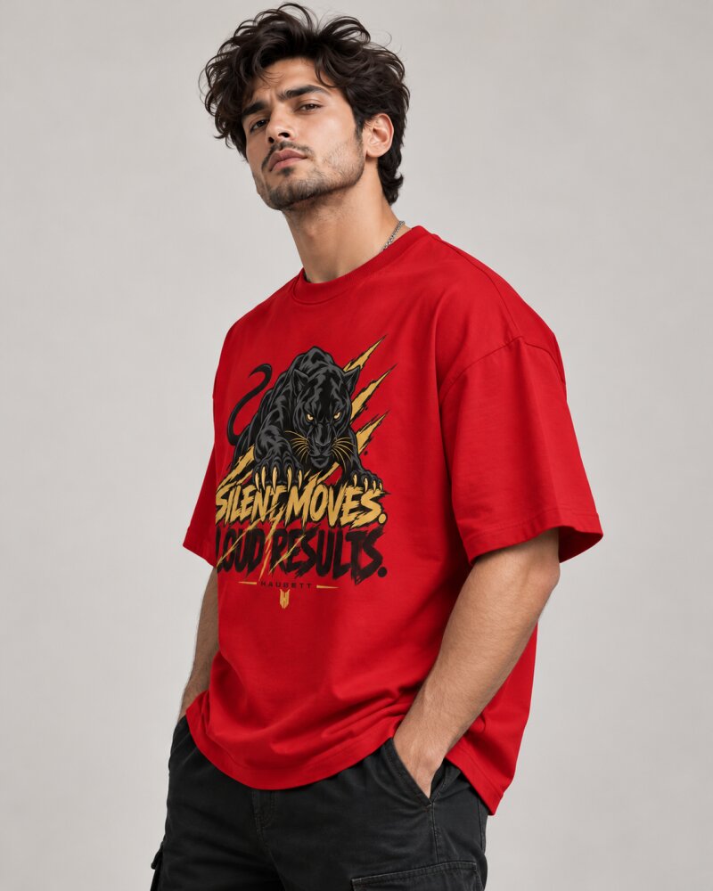 Silent Move Red Oversized T-Shirt - Haubett India product image