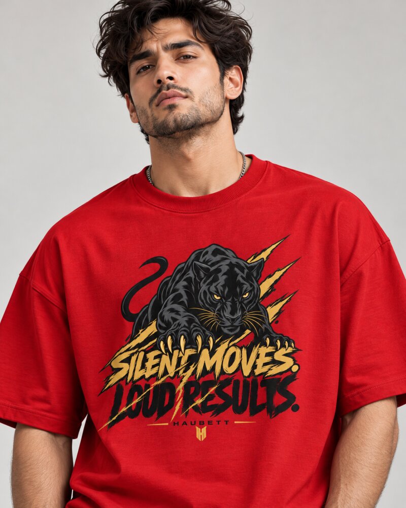 Silent Move Red Oversized T-Shirt - Haubett India product image