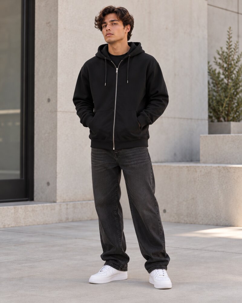 Offline Luxury Black Zipper Hoodie - Haubett India product image