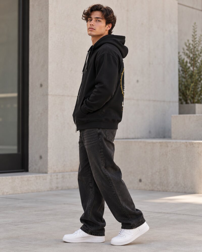 Offline Luxury Black Zipper Hoodie - Haubett India product image