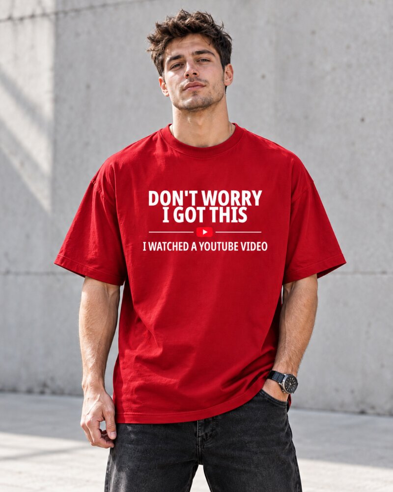 Dont Worry Red Oversized T-Shirt - Haubett India product image