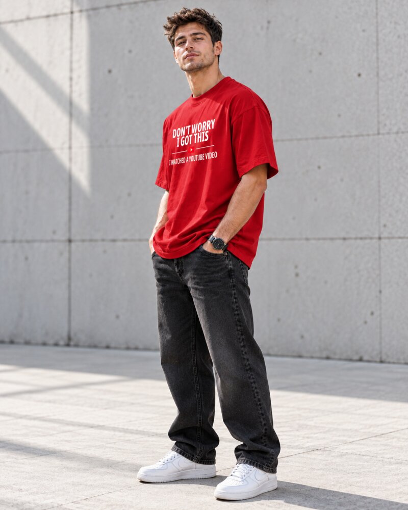 Dont Worry Red Oversized T-Shirt - Haubett India product image