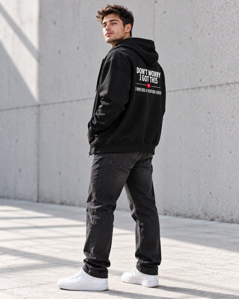 Dont Worry Black Zipper Hoodie - Haubett India product image