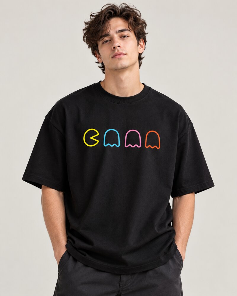 Packman Black Oversized T-Shirt - Haubett India product image
