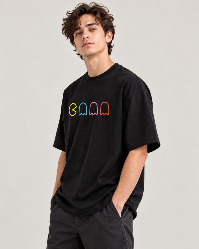 Packman Black Oversized T-Shirt - Haubett India product image