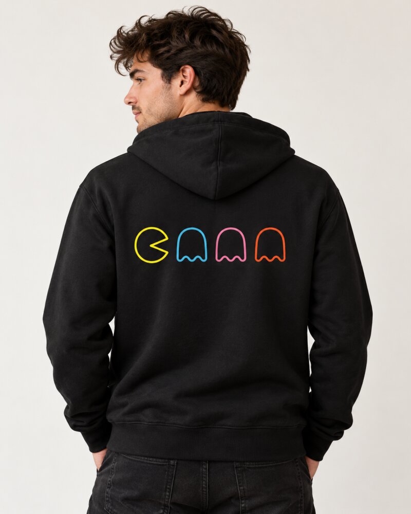 Packman Black Zipper Hoodie - Haubett India product image