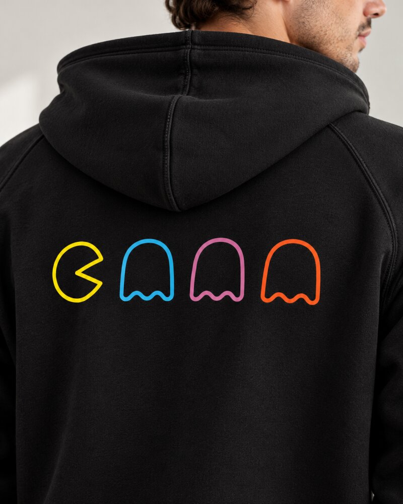 Packman Black Zipper Hoodie - Haubett India product image