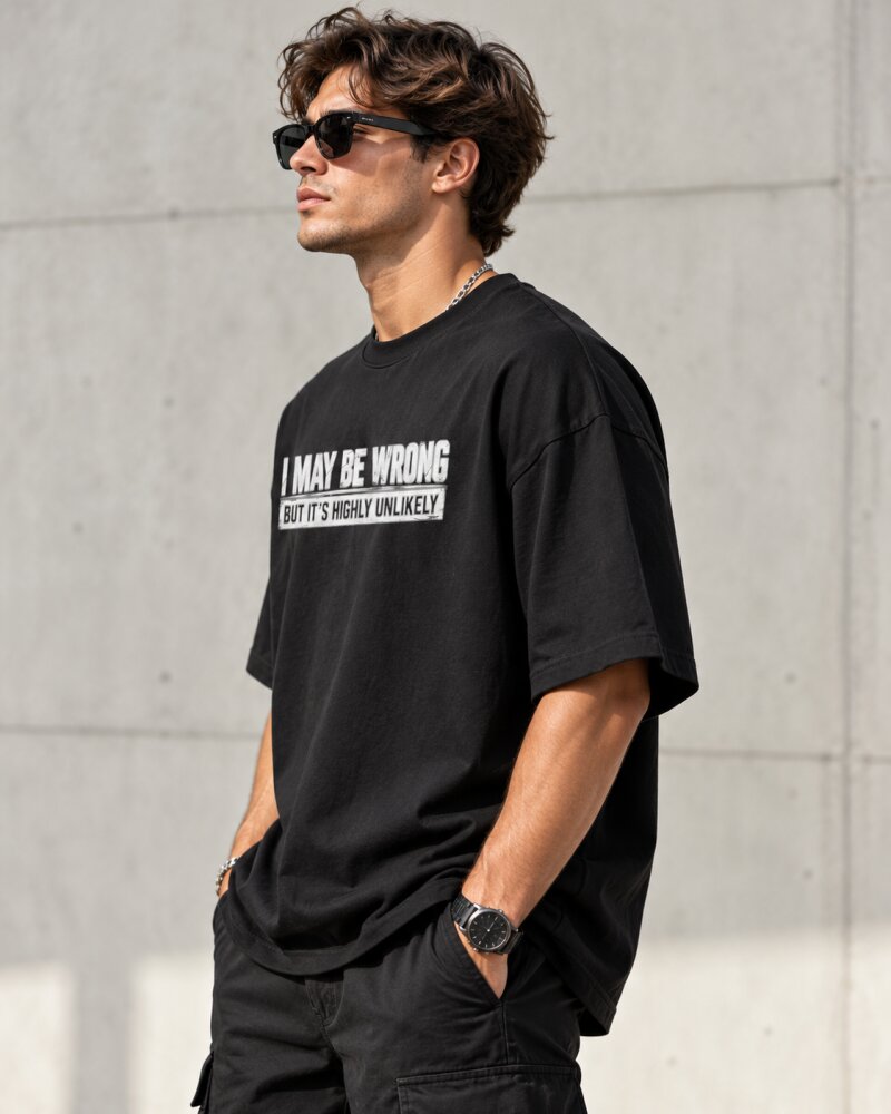I May Be Wrong Black Oversized T-Shirt - Haubett India product image