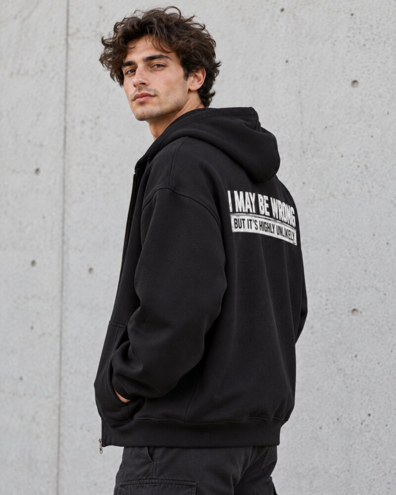 I May Be Wrong Black Zipper Hoodie - Haubett India product image