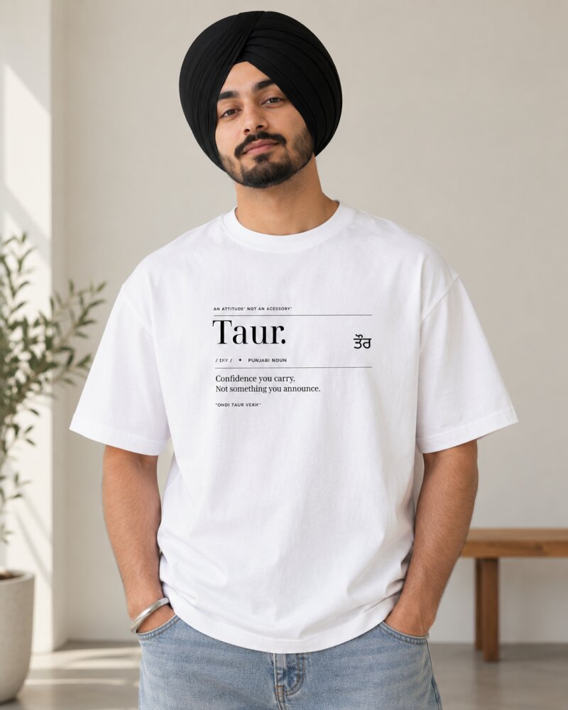 Taur Punjabi White Oversized T-Shirt - Haubett India product image