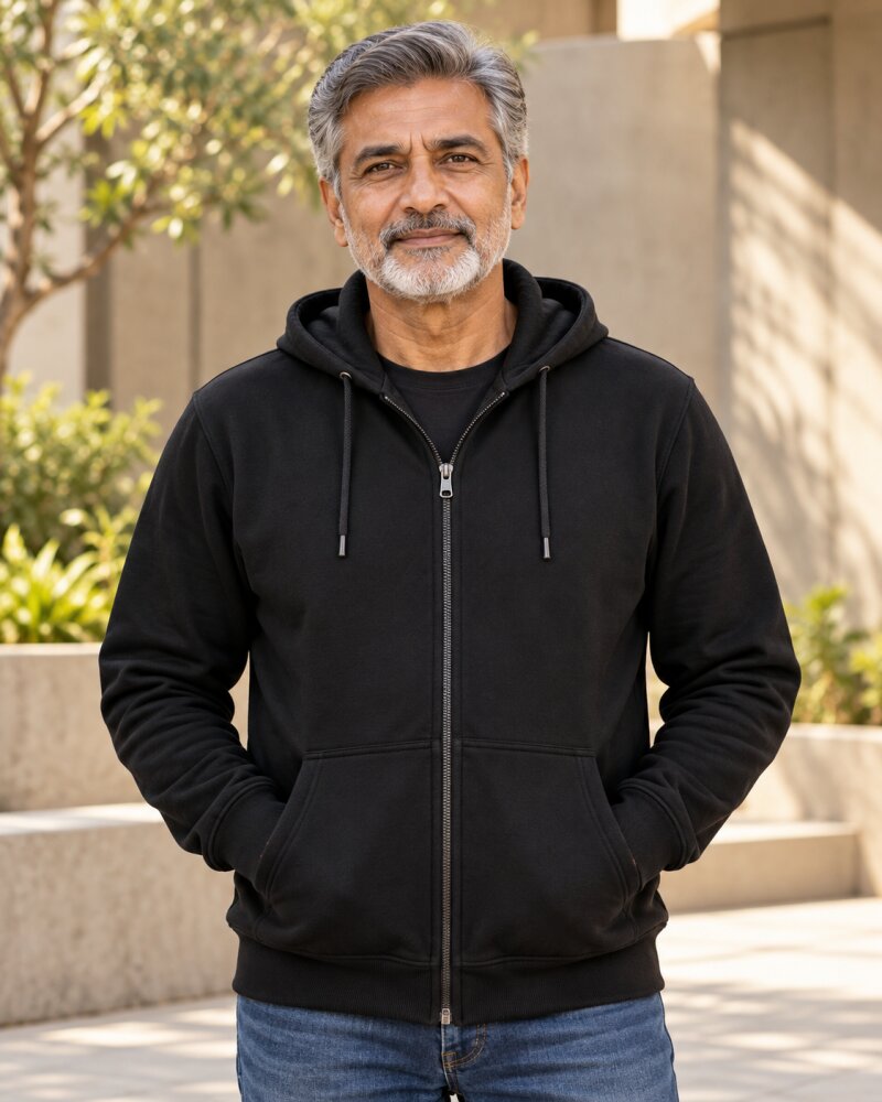 Retired Black Zipper Hoodie - Haubett India product image