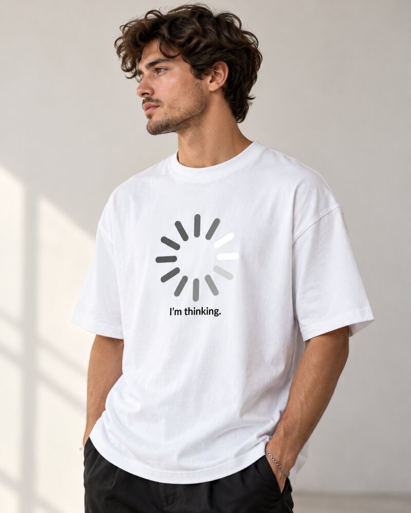 Thinking White Oversized T-Shirt - Haubett India product image