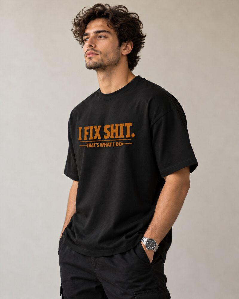 Fix Shit Black Oversized T-Shirt - Haubett India product image