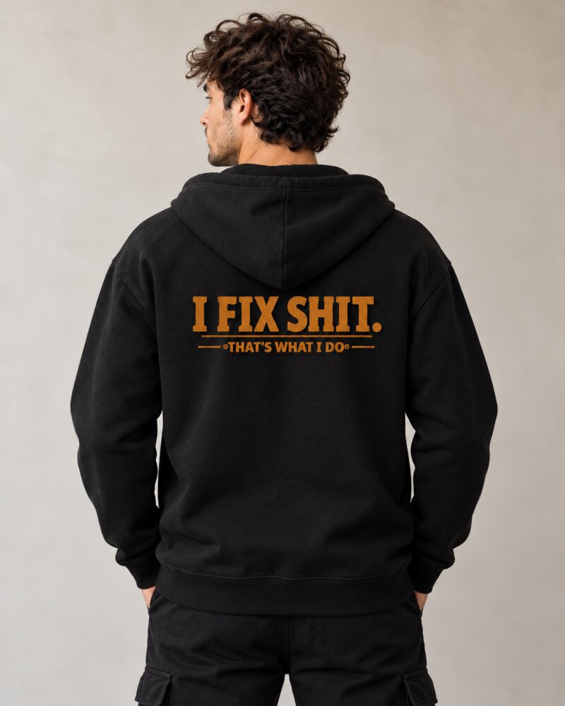 Fix Shit Black Zipper Hoodie - Haubett India product image