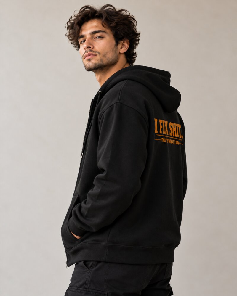 Fix Shit Black Zipper Hoodie - Haubett India product image